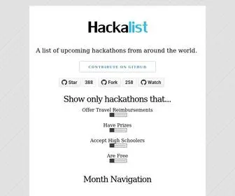 Hackalist.org(List of Upcoming Hackathons) Screenshot