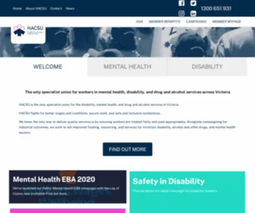 Hacsu.asn.au(Your union for disability) Screenshot