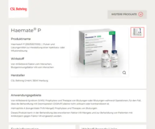 Haemate.de(CSL Behring Produkte) Screenshot