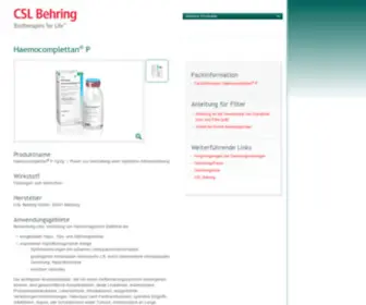 Haemocomplettan.de(CSL Behring Produkte) Screenshot