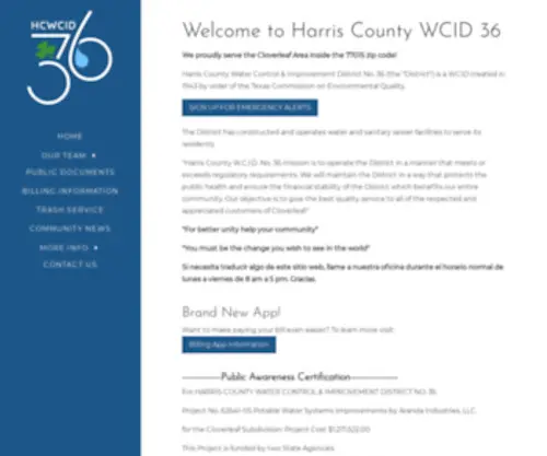 Harriscountywcid36.com(Harris County WCID 36) Screenshot