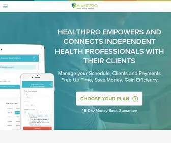 Healthpro.com(HealthPRO Online Appointment Scheduling & Management Software For Health & Wellness Professionals) Screenshot