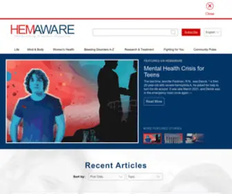 Hemaware.org(The Hemophilia and Bleeding Disorders Magazine) Screenshot