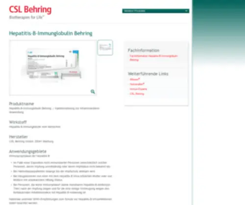 Hepatitis-B-Immunglobulin.de(CSL Behring Produkte) Screenshot