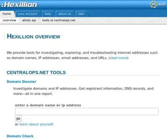 Hexillion.com(Whois API and Internet tools for cybersecurity investigations) Screenshot