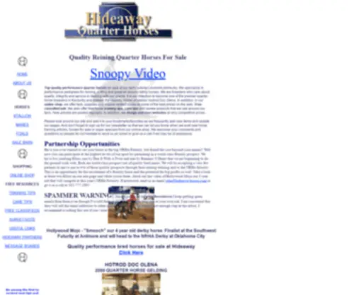 Hideawayhorses.com(Quarter Horses For Sale Breeders Reining Horses Cutting Horses) Screenshot