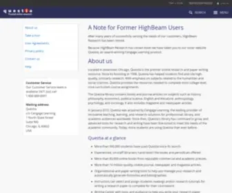Highbeam.com(About Questia) Screenshot
