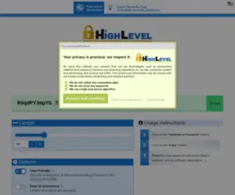 Highlevel.pw(Online password generator) Screenshot