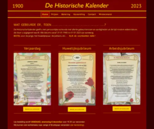 Historischekalender.nl(Unieke oorkondes voor jarige) Screenshot