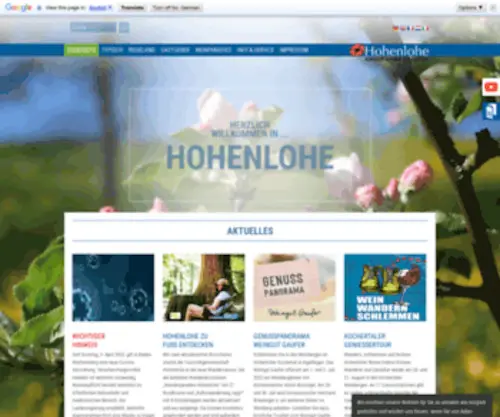 Hohenlohe.de(Touristikgemeinschaft Hohenlohe e.V) Screenshot