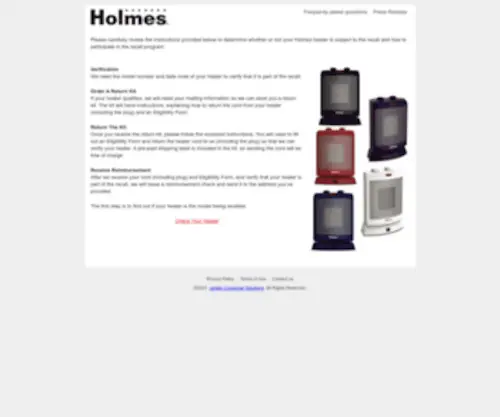 Holmesheater1823Recall.com(Holmes Products Recall) Screenshot