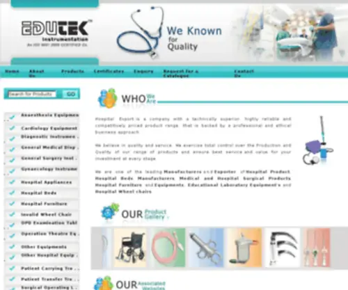 Hospitalexport.com(Indian Hospital Products and Instruments manufacturer. Edutek Instrumentation) Screenshot