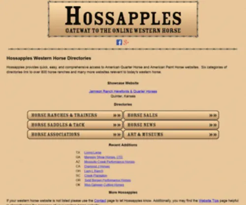 Hossapples.com(Connecting you to the online western horse) Screenshot