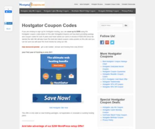Hostgatorcoupons.net(HostGator Coupon Codes forSave over $299) Screenshot