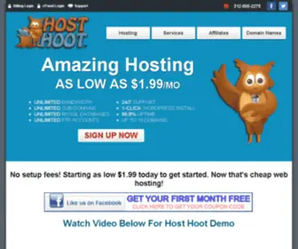 Hosthoot.com(Cheap web hosting that is unlimited at Host Hoot) Screenshot