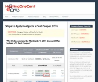 Hostingonecent.com(Hostgator 1 cent coupon) Screenshot