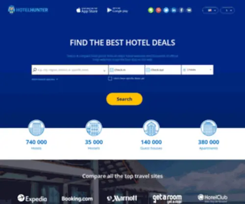 Hotelhunter.com(Compare all the top travel sites in just one search to find the best hotel deals at HotelsCombined) Screenshot