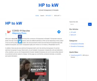 Hptokw.com(HP to kW) Screenshot