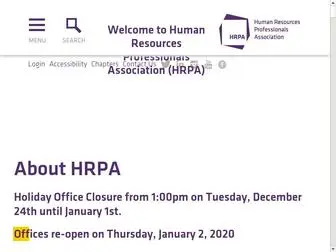 Hrpa.ca(Human Resources Professionals Association (HRPA)) Screenshot