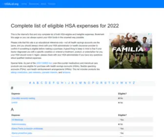 Hsalist.org(HSA eligible expenses for) Screenshot