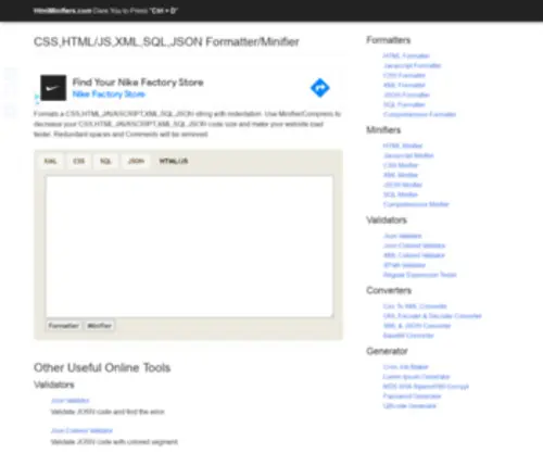 HTMlminifiers.com(This tool) Screenshot