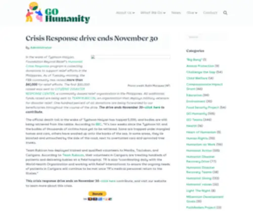 Humanistcharities.org(Crisis Response drive ends November 30) Screenshot