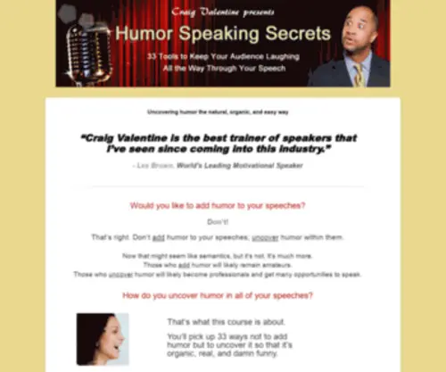 Humorspeakingsecrets.com(Craig Valentine Academy Humor Speaking Secrets Sales Page) Screenshot