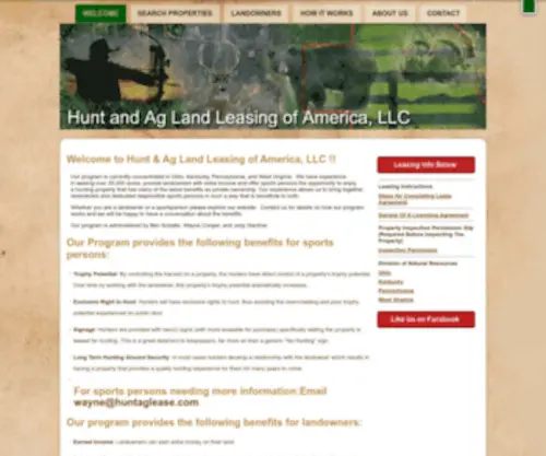 Huntaglease.com(Hunt and Ag Land Leasing of America) Screenshot