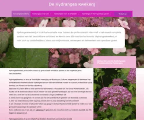 HYdrangeakwekerij.nl(De hortensiasite voor tuiniers en professionals) Screenshot