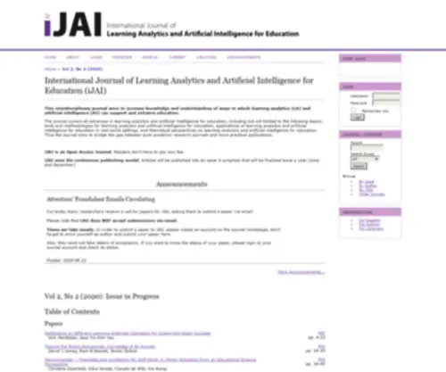 I-Jai.org(International Journal of Learning Analytics and Artificial Intelligence for Education (iJAI)) Screenshot