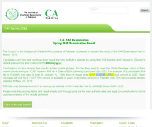 Icaponline.net(ICAP Results) Screenshot