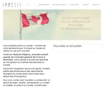 Immetis.com(Immétis vous accompagne dans toutes vos démarches pour immigrer au Canada) Screenshot