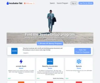 Incubatorlist.com(Discover Top Startup Accelerators) Screenshot
