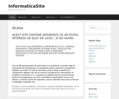 Informaticasite.ro(Descoperă o paletă bogată de resurse educaționale în informatică și TIC) Screenshot