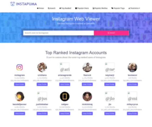 Instapuma.com(Instagram contents and statistics) Screenshot
