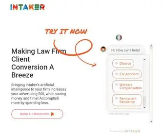 Intaker.co(Intaker is the next generation live chat for law firms of all sizes) Screenshot
