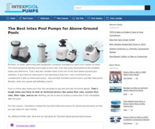 Intexpoolpumps.org(The Best Intex Pool Pumps for Above Ground Pools) Screenshot