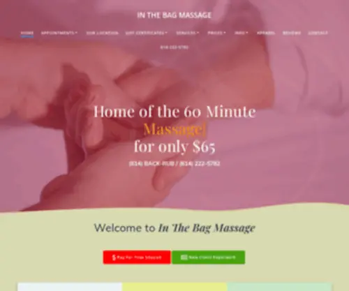 Inthebagmassage.com(Keeping you pain free since 2003) Screenshot