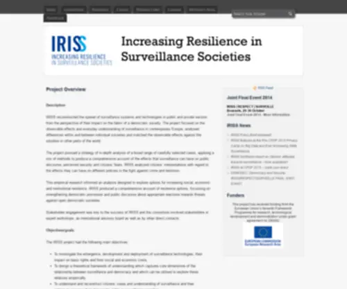 Irissproject.eu(Increasing Resilience in Surveillance Societies) Screenshot