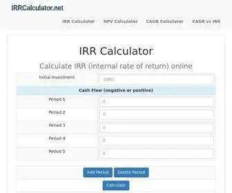 Irrcalculator.net(IRR Calculator) Screenshot