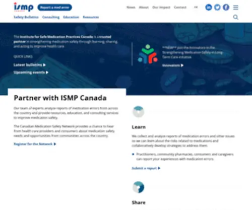 ISMP-Canada.org(Institute for Safe Medication Practices Canada) Screenshot