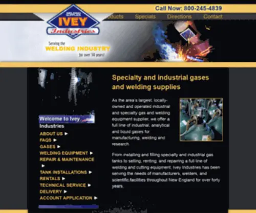 Iveyind.com(Specialty and industrial gases and welding supplies) Screenshot