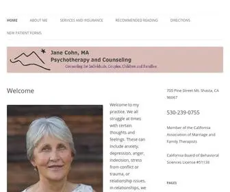 Janecohn.com(Jane Cohn Psychotherapy Mt Shasta California) Screenshot