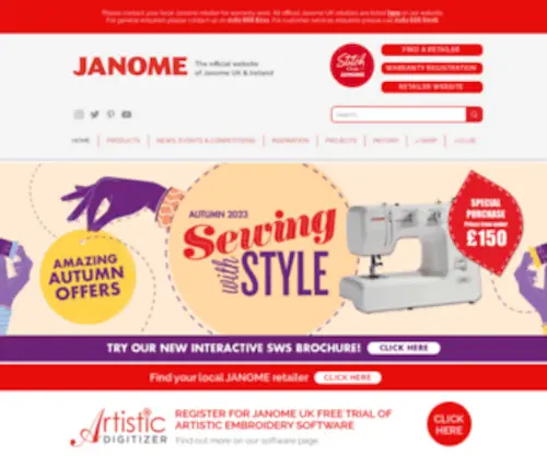 Janome.co.uk(Home Sewing Machines) Screenshot