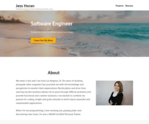 Jesshoran.com(Software Engineer Passionate about building awesome things Check Out My Work About My name) Screenshot