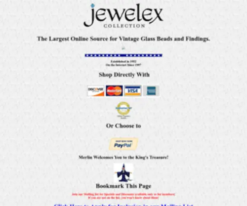 Jewelex.com(Largest Site on the Web for Unique Vintage Glass Beads) Screenshot