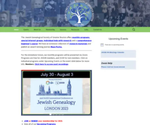 JGSGB.org(The Jewish Genealogical Society of Greater Boston) Screenshot