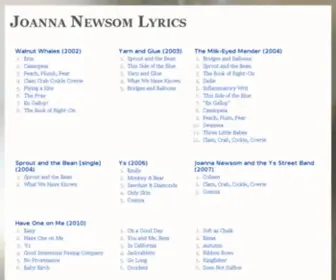 Joannanewsomlyrics.com(Joanna Newsom Lyrics) Screenshot