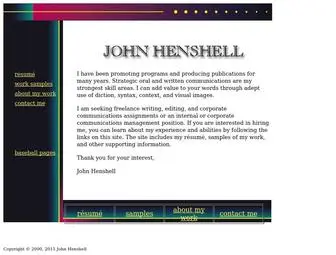 Johnhenshell.com(John Henshell strategic writer) Screenshot