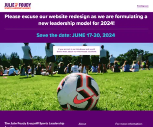 Juliefoudyleadership.com(Julie Foudy's overnight Soccer and Lacrosse Sports Leadership Camps for girls in New Jersey) Screenshot